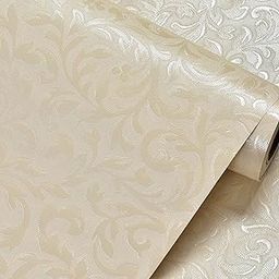 wolpin Wall Stickers Wallpaper for Home Embossed European Flowers in Beige (45 x 300 cm) Dense, DIY Self Adhesive, Beige-image-39