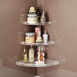 GLOXY Unbreakable Multipurpose Transparent ABS Acrylic Bathroom Corner Organizer Wall Shelf for Bathroom & Living Room (3 Pieces Set, Size:- 7 inch, 9 Inch, 11 Inch)-image-85