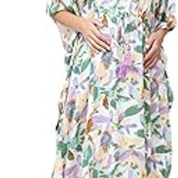Floral Print Multi (Colour) Rayon Maternity Kaftan Full Length Feeding Kaftan/Maxi Nighty/Free Size/Feeding/Nursing/Zipper/Drawstring-image-94