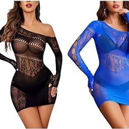 Pack of 2 Purple Short Transparent Hollow Off Shoulder Baby Doll -STK632andSTK635-image-0