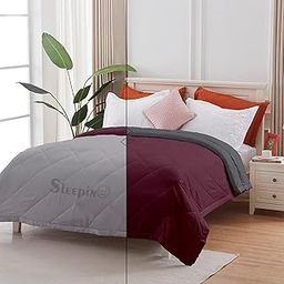 SLEEPINO-Machine Washable AC Single Bed Comforter 60x90 Inch | 150-GSM Reversible Comforter | Breathable Dohar/Rajai/Duvet/Quilt/Blanket, (Single Bed-WineSilver)-image-2