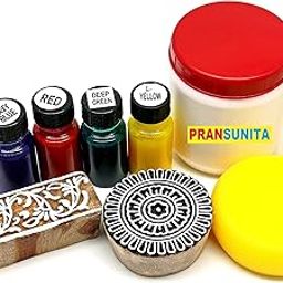 Complete Block & Screen Printing Kit, Includes Pigment Acryamine dye- 4 pcs, Binder 250 ml, Acrafixer, Blocks 2 pcs & Round Foam - 9 pcs Multicolor-22