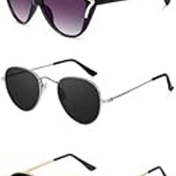 Unisex combo offer pack of 5 shades Unisex Fashion Sunglasses Set, 5 Pairs, Metal Frame, Black and Silver - Combo5-5492-image-96