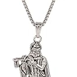 Lord Krishna Silver Religious Pearl Stainless Steel Pendant Neckpiece | Certified and Authentic Necklace | Stylish & Fancy Necklace for All Men & Women-image-57
