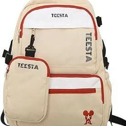 Trendy Beige & Red School Backpack with Mini Case – Waterproof 17.5 Inch Laptop Bag for Teens, Girls, Boys & College Students-image-101