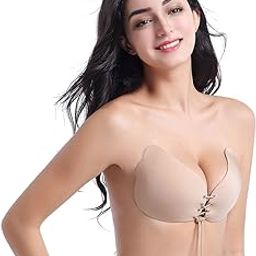 ORENAME Women's Silicone Lightly Padded Wire Free Push-Up Bra (Nude_B_123)-image-69