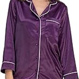 Women's Satin Nightwear Set - Luxe Poly Satin Button-Down Shirt & Shorts Sleepwear-picture-15