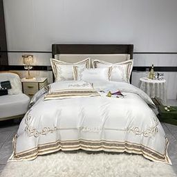 JJ's Imported Washed Silk with Beautiful Embroidery 5 Pcs King Size Double Bed Stylish Bridal Weddig Comforter/Quilt Set (5 Pcs Bridal Razai Set) (White)-image-40