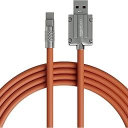 Amazon Basics Type A to Type C Cable with Metal Connectors |22.5W Fast Charging and 480Mbps Data Transfer Speed |1.2m Silicone Cable, Sunset Orange-3