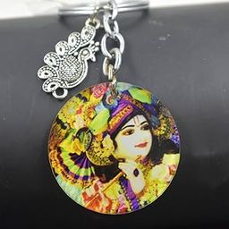Lord Radhey Shyam Religious Peacock Charm Keychain for Men and Women-23