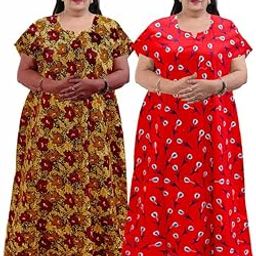 Women Casual Floral Printed Multicolor Night Wear Gown/Free Size Nighty/Cotton Nighty Pack of 2_Jumbo-NT6-image-39