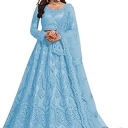 Women's Net Embroidered Semi-Stitched Lehenga Choli And Dupatta Set (Free Size)-image-23