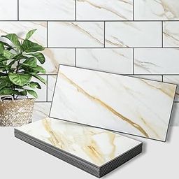 AULIGET 2-Piece Peel and Stick Backsplash Wall Tiles, 6" x 12" PVC Faux Stone Stick on Tiles for Backsplash Kitchen, Bathroom, Laundry Room, Camper, Fireplace-20
