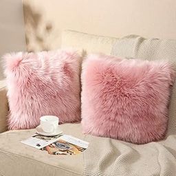 PICKKART Fur Cushion 200 TC Pillow Cover For Set Of 2 Pillow - 13X13 Inches (Baby Pink)-image-49