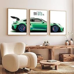 Gamya Big Porsche Cars Framed Posters For Wall Decoration, Bedroom, Living Room, Gift Item For Boys | Set of 3 (13x19 Inches) (Green)-image-65