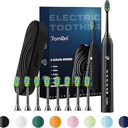 7AM2M Electric Toothbrush for Adults and Kids, with 6 Brush Heads, 5 Modes with 2 Minutes Build in Smart Timer, One Charge for 60 Days (Black)-18