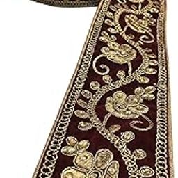 Shraddha Fashion Embroidery Supreme Quality Bridal Velvet Lace Border with Stones for Bridal Dupatta, Lahenga, Saree, Suits, Blouse, Dress and DIY Craft Decoration (Pack of 9 Meters) (Maroon)-image-23