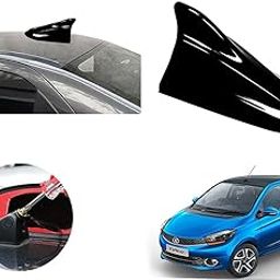 Auto Pearl Shark Fin Antenna Universal Replacement Car Antenna Roof Aerial ABS Material Waterproof Rubber Ring AM FM Radio Signal Compatiable with - Tiago 2019 (Color Black)-image-3
