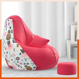 Biggie Bean Bag with Beans Filled 5XL VibeBoost Premium Bean Bag with Free Cushion and Footrest - Official : Femme Flair Combo (Matching Color : Regular, I Love Ballet - H - Pink - Sea Blue)-picture-6