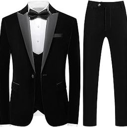 Mens Velvet 3 Piece Suits Slim Fit Peaked Lapel One Button Tuxedo Dinner Jacket Vest Pants Suit Set-image-55