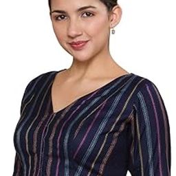 Women's Cotton Handloom Stripes Stretchable (Smocked) Readymade Saree Blouse.-image-58