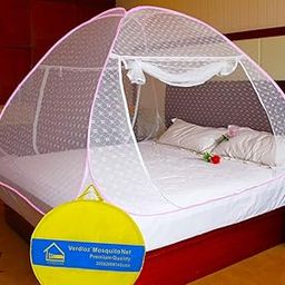 VERDIOZ White Embroidery Cotton Mosquito Net for Double Bed King Size Machardani, for Adult | Kids | Baby, Corrosion Free Steel Wire with Saviour Kit -(King Size, 200X200X145 Cm, Pink)-10