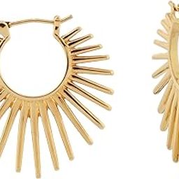 Sunburst Hoop Earrings | Gold Tone Radiant Starburst Design with Pointed Ray Detailing for Women & Girls-image-40