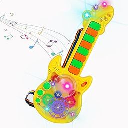 Gooyo GY999-53 Battery Operated Musical Toy Guitar with 8 Keys & 3D Gear & Flash Light Effects for Kids/Baby/Girls/Boys/Gifts/Toddlers | Yellow Color, Power Source: 3xAA Battery (Not Included)-22