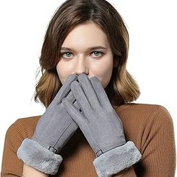 Tomorrow H Women's Winter gloves Soft Warm Touch Screen Gloves for Cold Weather Windproof Covered Finger faux fur on the inner for cold weather Women Cute design Plush Fur Cuff Stone Crafted-2