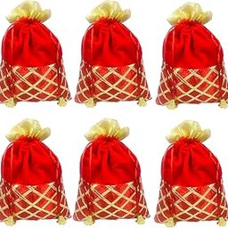 Women's Red Velvet Satin Potli/Pouch/Handbag (25x18 cm) -6 Pieces-21