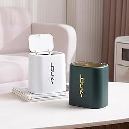 Dravizon Plastic Table Dustbin Small Size For Desktop, Study Table, Bedroom, Bathroom, Office Mini Portable Waste Bin For Kitchen (16.2 * 15.5 * 11.5 Cm, Swing-Lid, White, Green)-picture-15