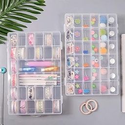 NH Fashion Hub Plastic 36 Removable Grid Slot Compartment Divider Jewelry Screw Thread Needle Storage Box Container Organizer - 2 Pieces, Transparent-28