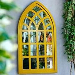 J.L.HOME DECOR Rustic Style Handmade Classic Arched Mirror Decorative Wall Mirror Frame for Living Room (76x50cm) Yellow-image-11