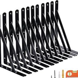 Triangle Rustic Industrial Floating Heavy Duty Wall Mounted 14 Inch L Shape Shelf Brackets Pack of 12-image-8