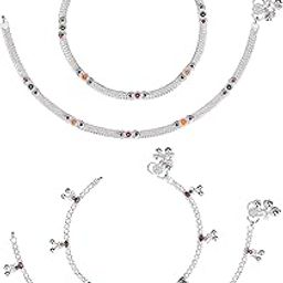 Pack of 2 Pair Indian Traditional Ethnic White Metal Anklet Silver Leg Bracelet For Women Payal Girls Kolusu-image-40