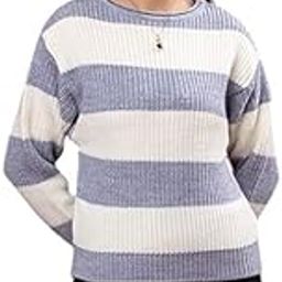 Womens 100% Wool Color Block Stripe Full Sleeve Round Neck Pullover Sweater for Winter Season-image-35