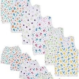 Keshuyoka Baby Boy and Baby Girl's Cartoon Print Sleevelees Soft Cotton Casual Vest Jhabla T-Shirt with Shorts Dress for Summer Wear Kids Infant Toddler New Born Baby Clothes-picture-23