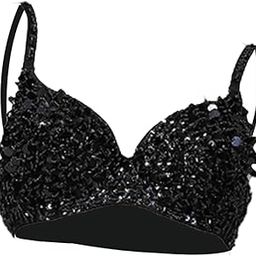 Sequin Corset Luxury Handmade Glitter Crop Top Bra for Nightclub Party Stage S Black-image-19