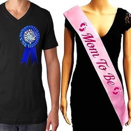 Party Propz Baby Shower Decoration Items Set- Dad To Be Badge & Mom To Be Sash For Mom To Be Gifts- Dohale Jevan Decoration Items Set/ Baby Shower Decorations Or Decor/ Baby Shower Pack-20