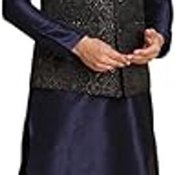 Mens Silk Blend Kurta Set with Nehru Jacket, Classic Fit, Black-image-17