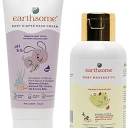 Earthsome Baby Care Combo | Diaper Rash Cream (50g) + Massage Oil (100ml) | Soothes Rashes, Nourishes Skin | 100% Natural | Pack of Two-14