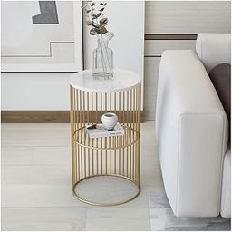 HEQEUWIN Side Table Small End Table for Living Room Bedside Table Nightstand Coffee Table for Couch Sofa Telephone Corner Table for Bedroom Living Room Balcony (Gold White)-image-40