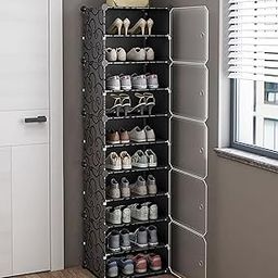 AYSIS 10 Shelf DIY Shoe Rack Box Organizer ^ Multi-Purpose Plastic Shoe Rack for Home, PP Plastic Home Shoe Rack with Door for Entryway, Chappal Slipper Shoe Stand【Black, 10-Shelf-5-Door】-31