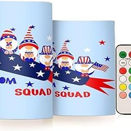 OURVII Set of 2 Patriotic Gnome Rocket July 4th Flameless Candles Remote Timers Independence Day Freedom Squad Pillar Candles for Bedroom Bathroom Outdoor Party Garden Ambient Lighting Decoration-image-58