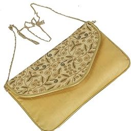 Kuber Industries Silk Elegant Clutch Evening Handbag with Chain, Golden (BG0129)-image-46