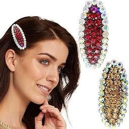 Sparkling and Dazzling Fancy Hair Barrette/Pin/Clip/Accessory with Rhinestones & Metallic Tic Tac, Korean Style For Women Girls, Multicolour | (Pack of 2)-image-26