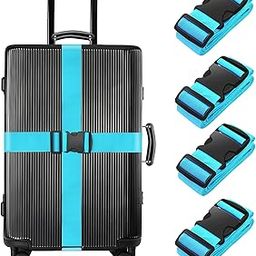 BILIONE 4 Pack Luggage Straps 79" Long Belts Keep Suitcase Secure While Traveling, TSA Approved Add a Bag Premium Accessory for Travel Bag Closure (4 Pcs Blue)-17