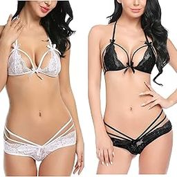 Lingerie Lace Babydoll 2 Piece Sexy Brasso & Net Blended Bra and Panty Bikinis Sets-image-38