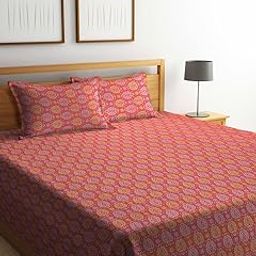 FABINALIV Multicolor Ethnic 100% Cotton Handwoven King Size Double Bedcover with 2 Pillow Covers (FLBD-1030-Multi)-image-94