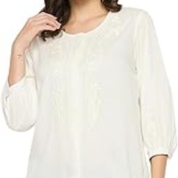 Viscose Off White Regular Fit Shirt Top for Women-image-2